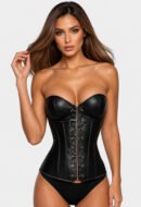 Black Genuine Leather Corset Top for Women