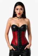 Black Red Sheepskin Leather Corset Top, Bustier Waist Cincher for Women