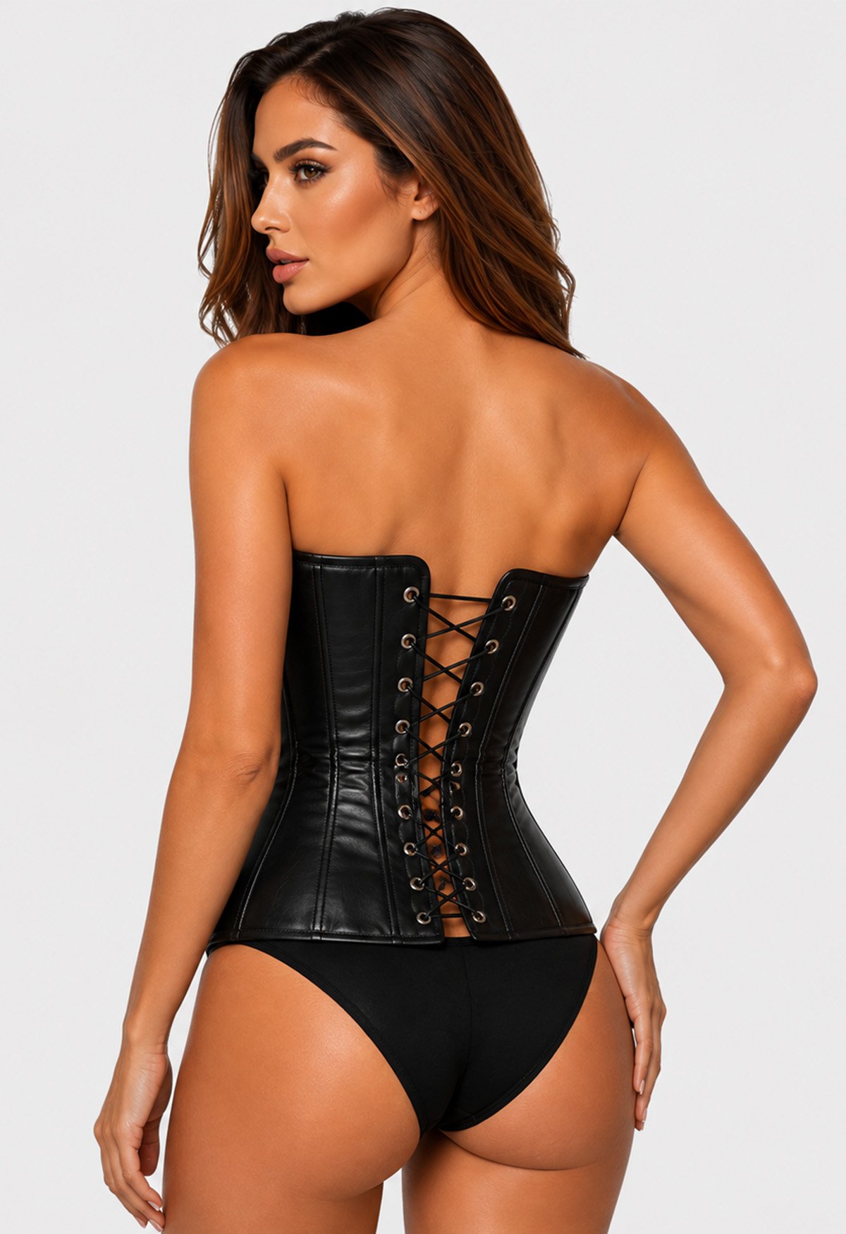 Black Genuine Leather Corset Top for Women - Image 2