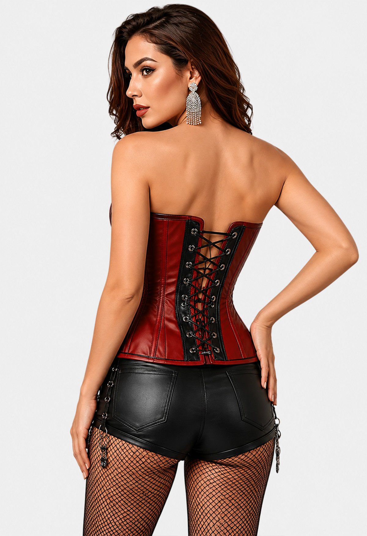 Red and Black Sheepskin Leather Corset: Strapless Gothic Bustier Top - Image 2