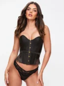 Zhitunemi Women's Bustier Corset Top Sexy Lingerie Sets Black Satin Waist Cincher
