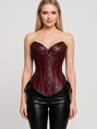 Overbust Steel Boned Burgundy Corset Top: Renaissance Style