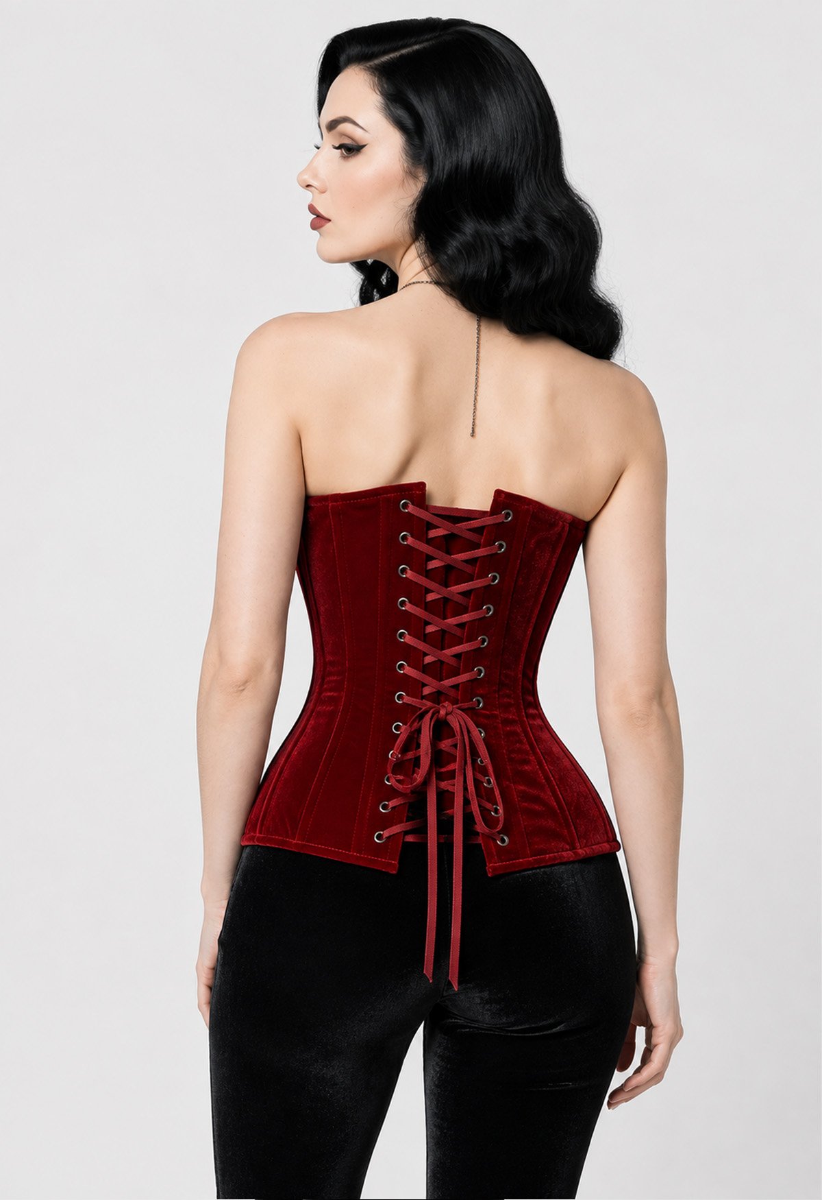 Burgundy Velvet Corset, Red Overbust Corset, Lace Up Corset Top, Victorian Corset, Gothic Corset, Renaissance Bodice, Waist Cincher - Image 2